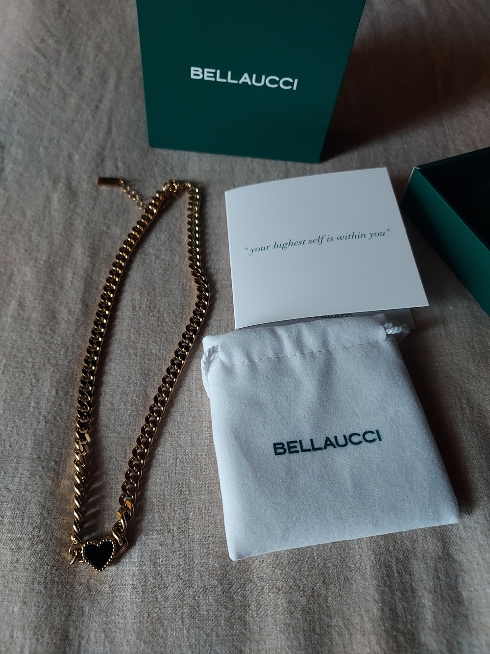 Bellaucci Gold-Tone Heart Chain Necklace | Black Heart Pendant | Gift Box Includ